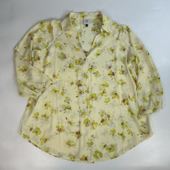 Cabi Go To Blouse Small Yellow Floral Print Button Front 3/4 Sleeve Blouse 6294 - Picture 1 of 9